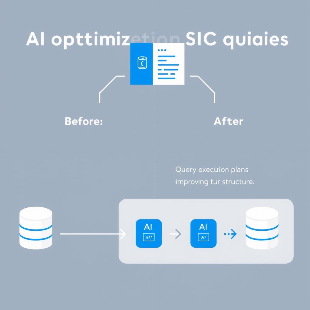 AI optimizing SQL queries with visual representation of query execution plans being automatically improved