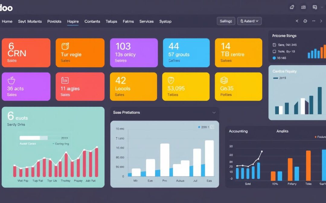 Odoo ERP dashboard showing multiple integrated modules