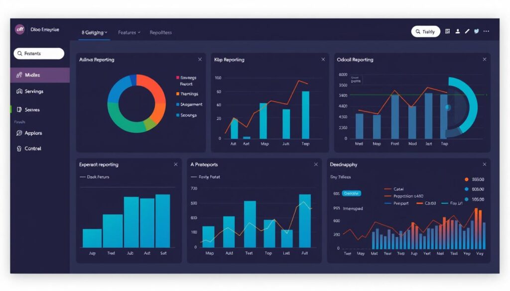 Odoo Enterprise dashboard showing advanced reporting features Odoo Enterprise dashboard showing advanced reporting features